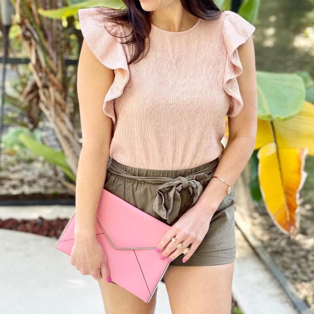 Metallic pleated ruffle top